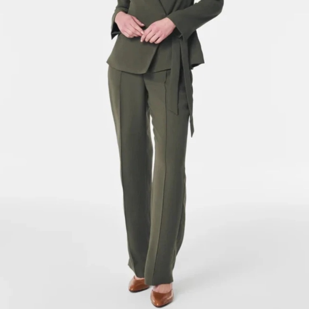 Spanx Carefree Crepe Straight Trouser Pants Womens XL Olive Green Pull On Office